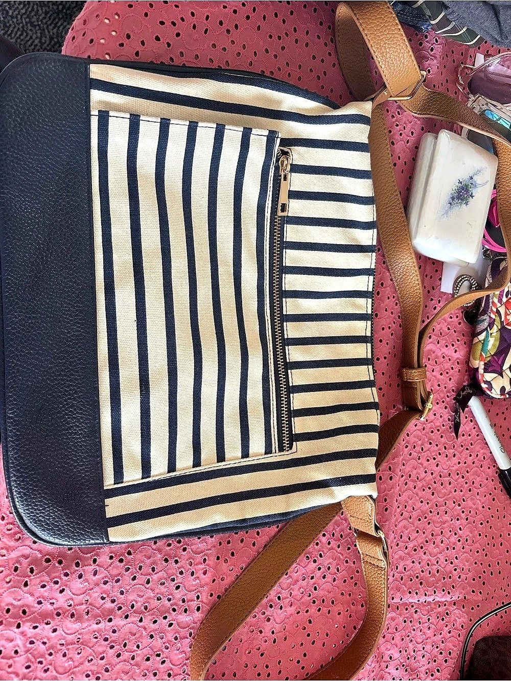 Striped Crossbody Bag in Navy & Tan